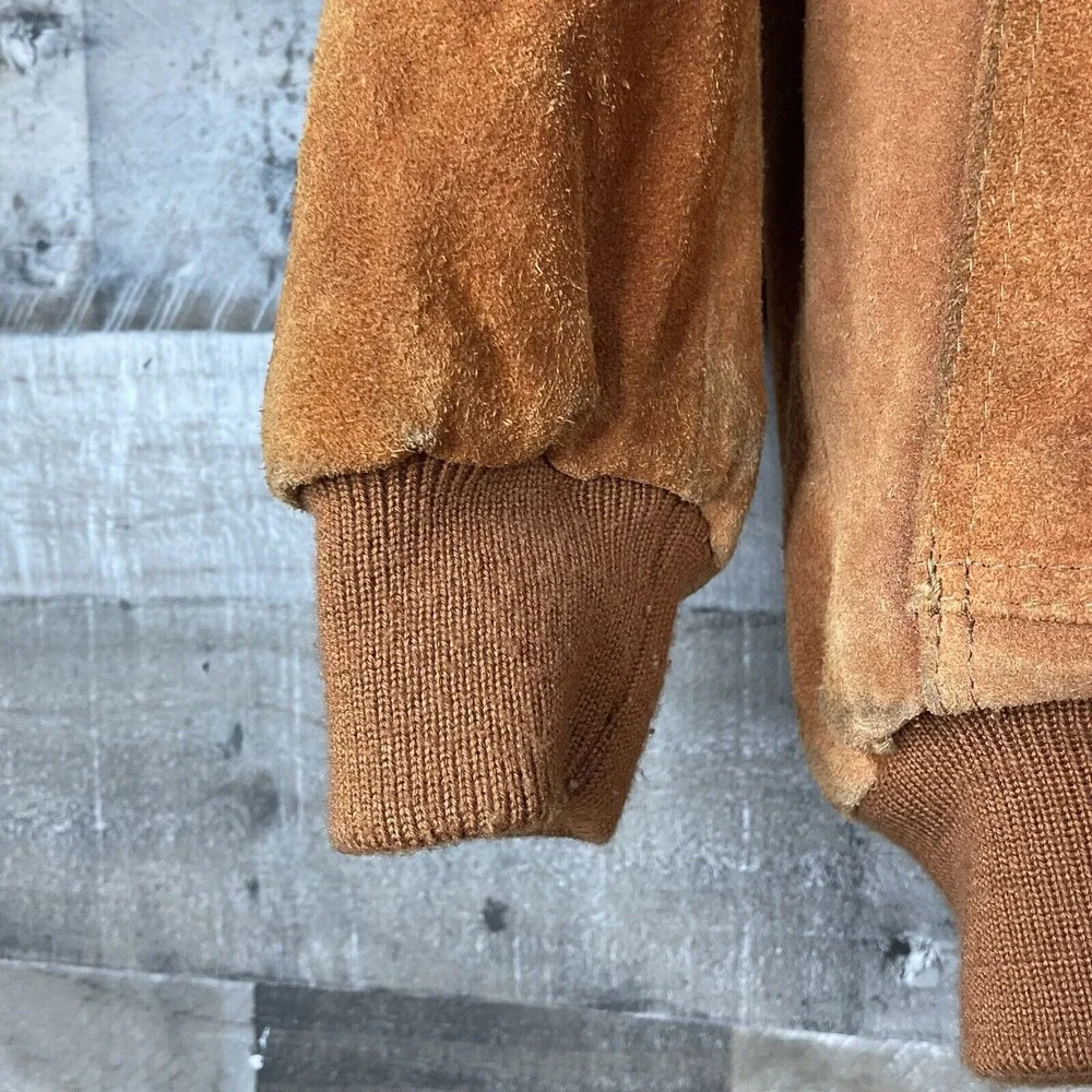 Vtg Hi Gear Mens S Rust Brown Leather Suede Jacket Lined Hooded Heavy‎ Western